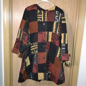 Earthy Patchwork Boho Lagenlook Long Coat Perfect for upcycling or DIY Projects!